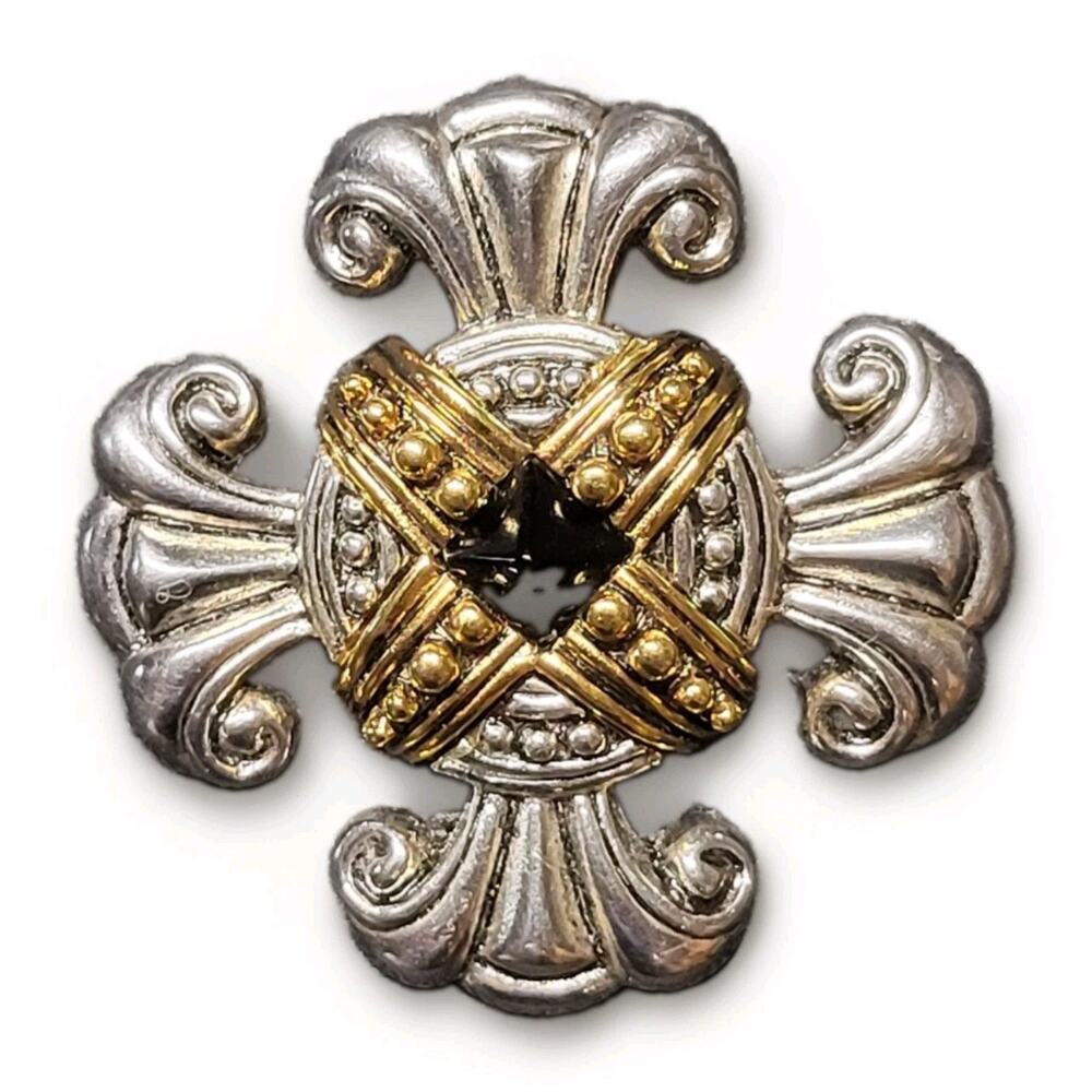 Premium Designs Jewlery Pin/Brooch Silver Gold Cross 2" Art Deco Antiqued